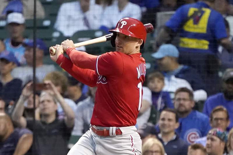 Miller hits 3 HRs, Phillies rout reeling Cubs 8-0