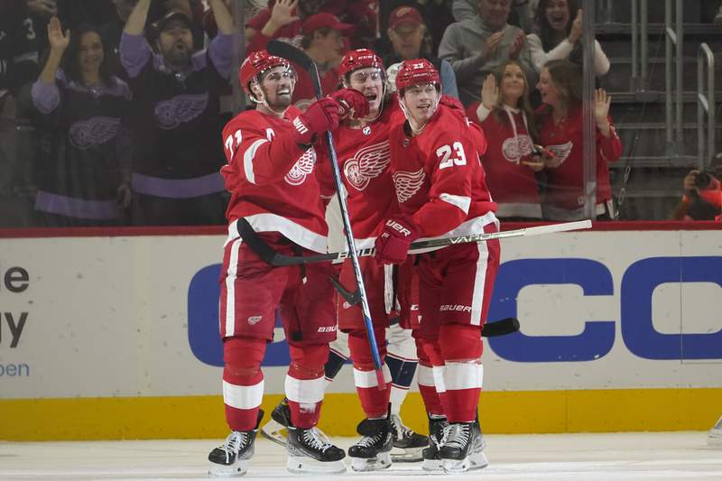 Raymond scores 1st NHL goal, Red Wings top Blue Jackets 4-1