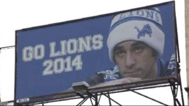 Dad puts son's 'sad' Lions fan face on Detroit billboard