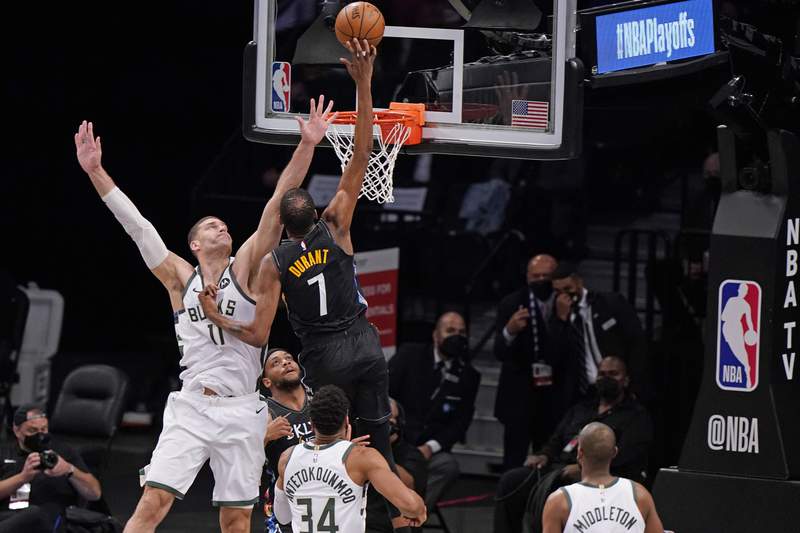 Durant has 32, Nets up 2-0 after 125-86 blowout of Bucks
