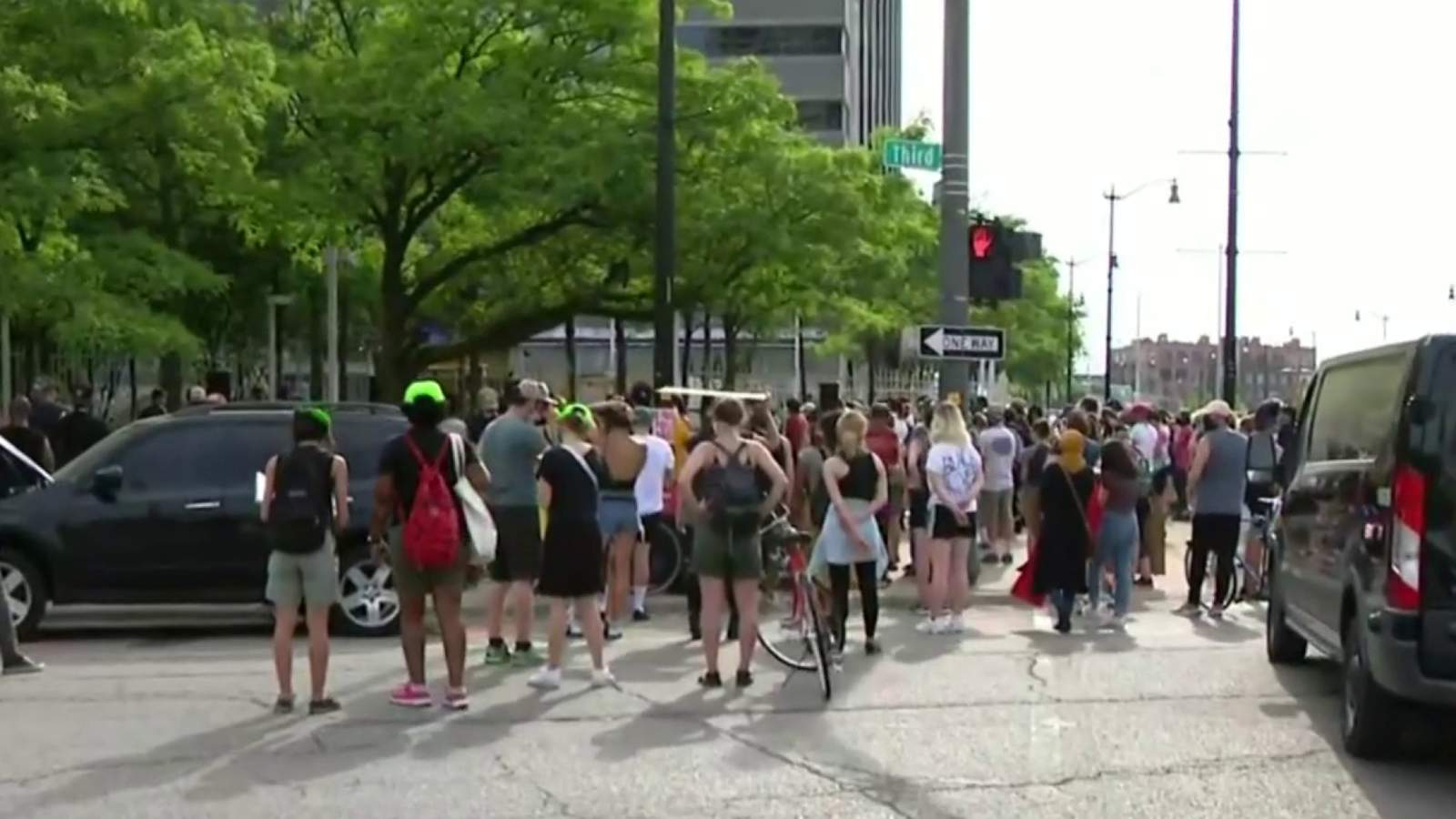 Protesters gather for 12th straight day in Downtown Detroit