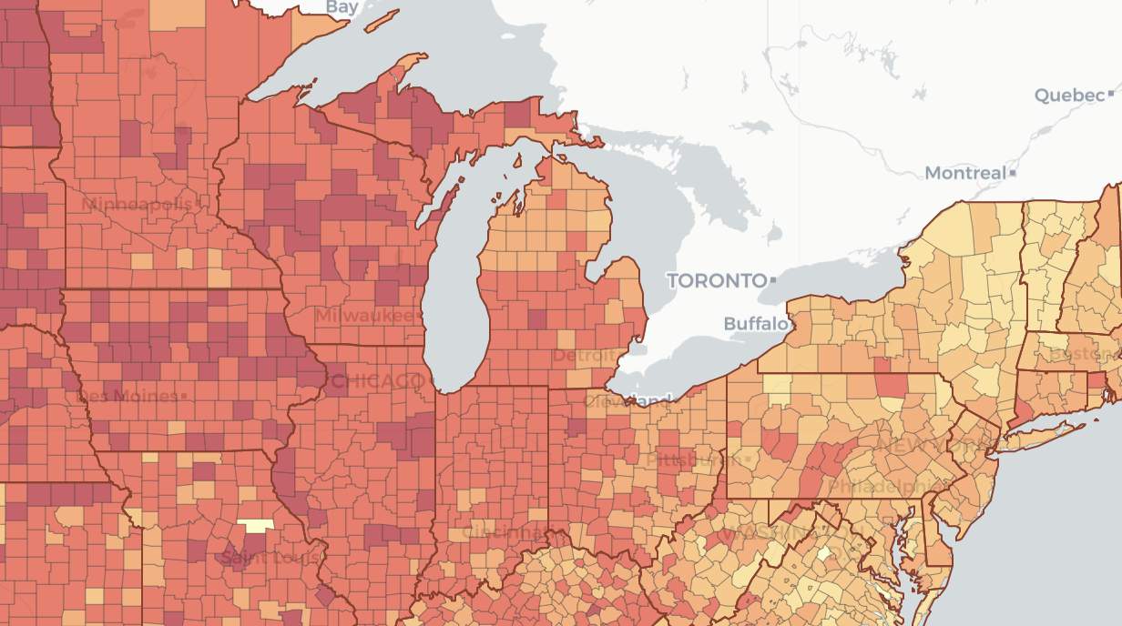Interactive map shows COVID risk by event size in each Michigan county