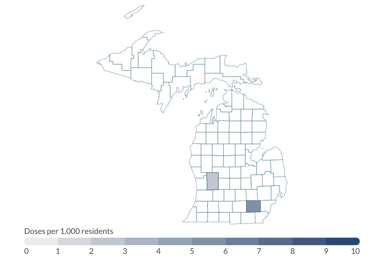 Tracking COVID-19 vaccine doses per Michigan county