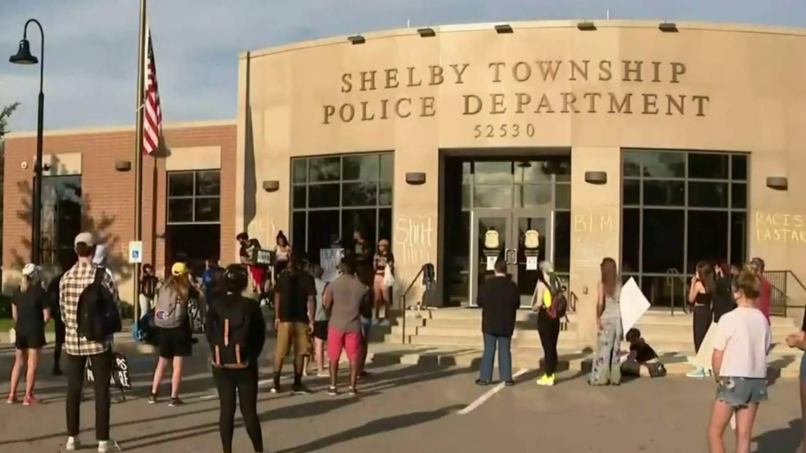 Protesters gather in Shelby Township after police chief Robert Shelide’s suspension ends