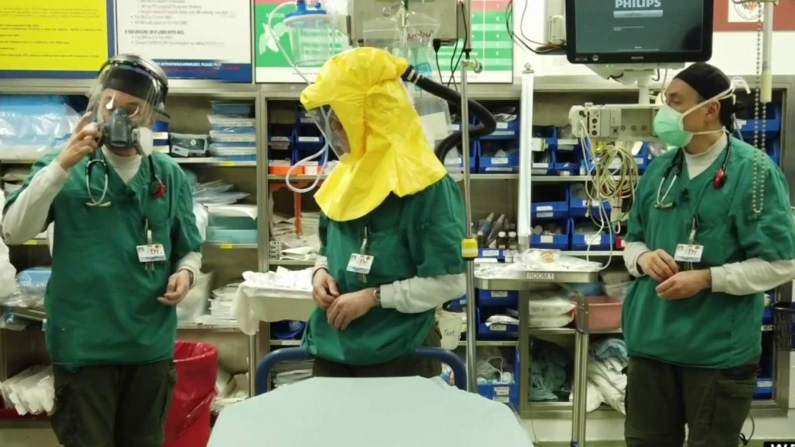 Testing piece of protective gear manufactured by Ford during coronavirus (COVID-19) crisis