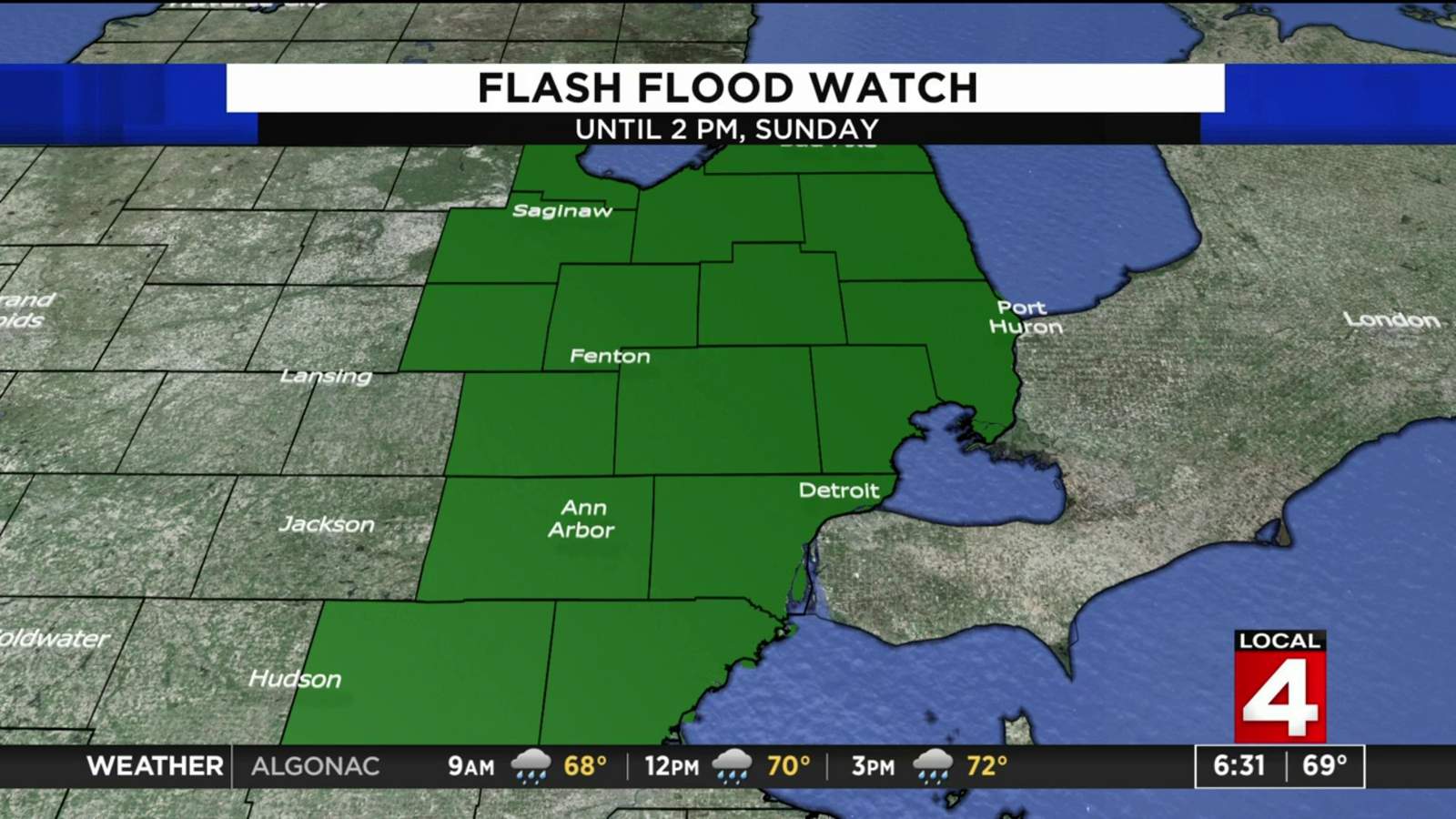 Flash Flood Watch in effect for some Michigan counties until Sunday afternoon