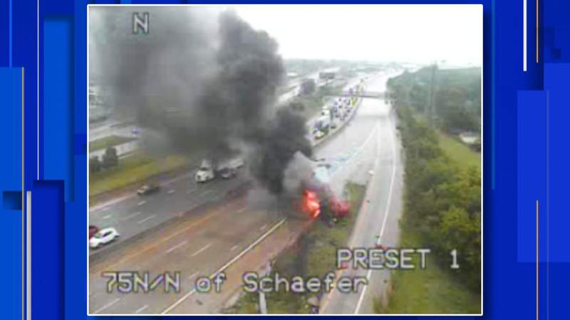 Northbound I-75 closed at Schaefer Highway due to vehicle fire
