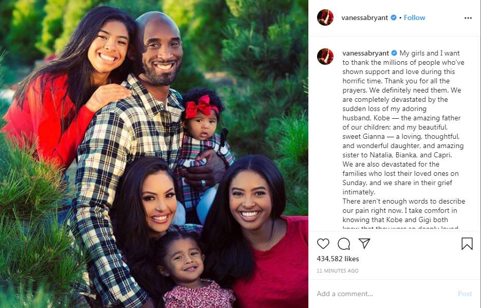 'Taken from us too soon’: Kobe Bryant’s wife, Vanessa, breaks silence on social media