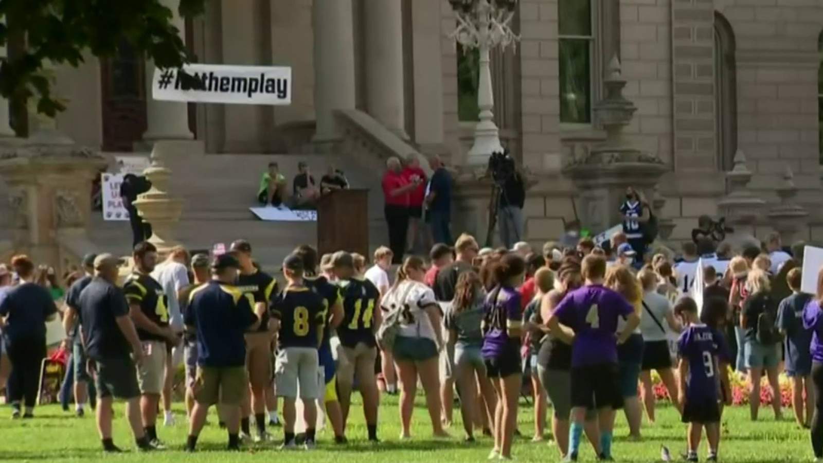 Protesters gather outside Michigan Capitol for Let Them Play rally aimed at allowing high school sports
