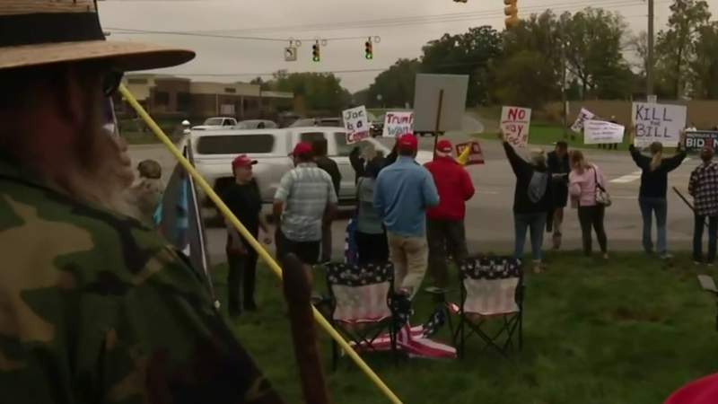 Protesters gather ahead of President Joe Biden’s visit to union training center in Howell