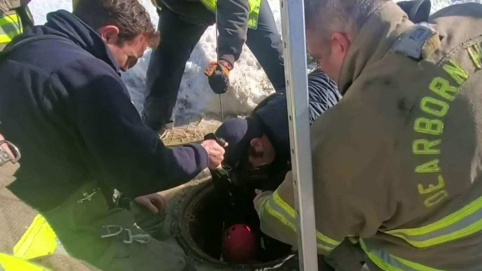 Caught on Camera: Dog rescued after falling into open manhole in Dearborn Heights