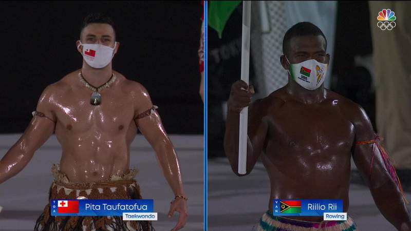 WATCH: Riilio Rii joins Pita Taufatofua as oiled flagbearer