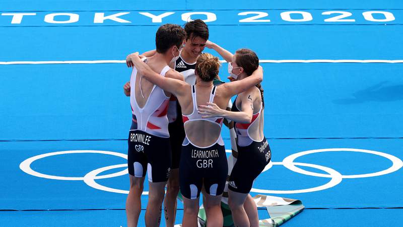 Great Britain claims gold in first ever team triathlon at the Olympics
