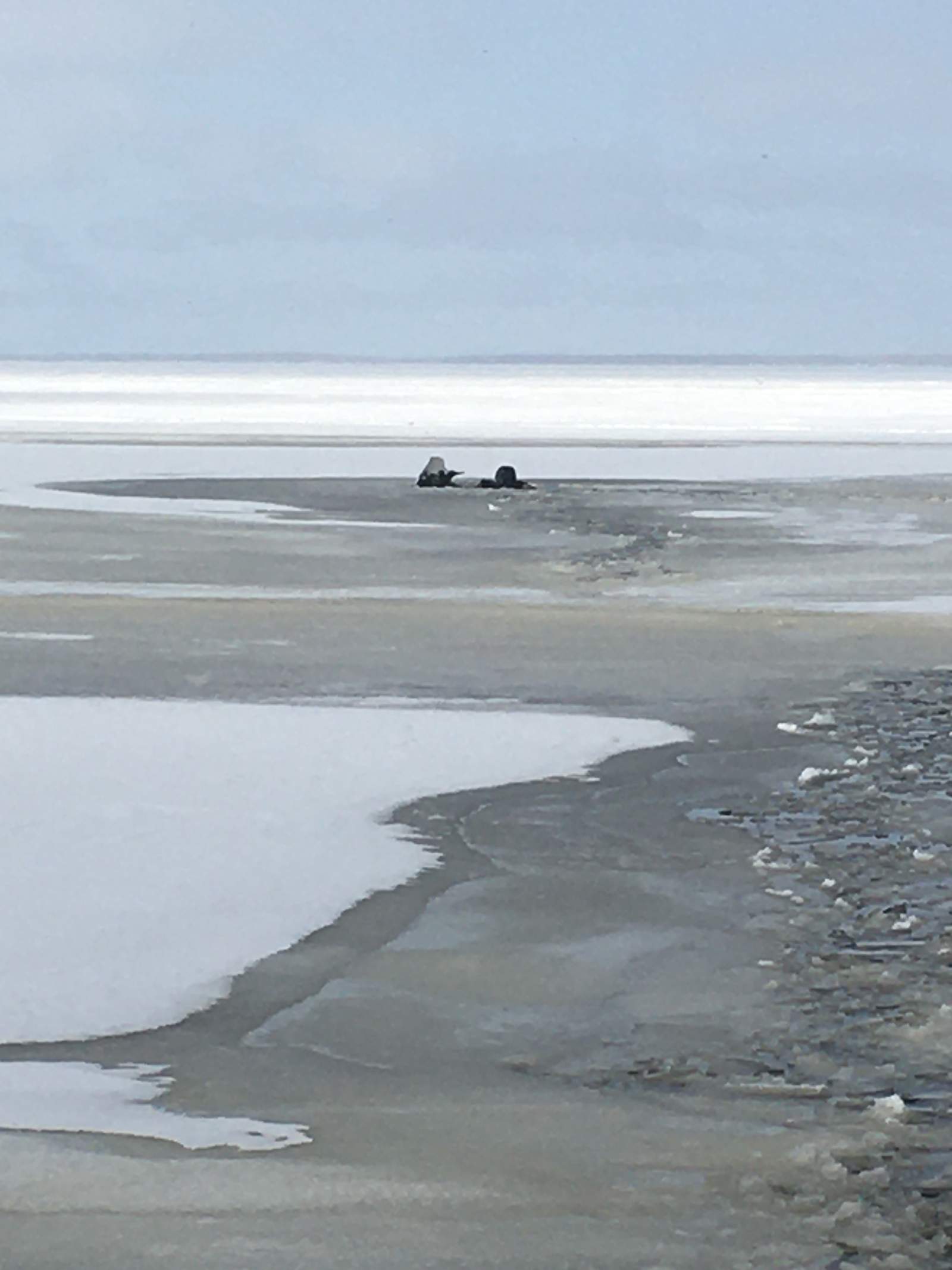 Photos show snowmobiles that fell through thin ice on Houghton Lake