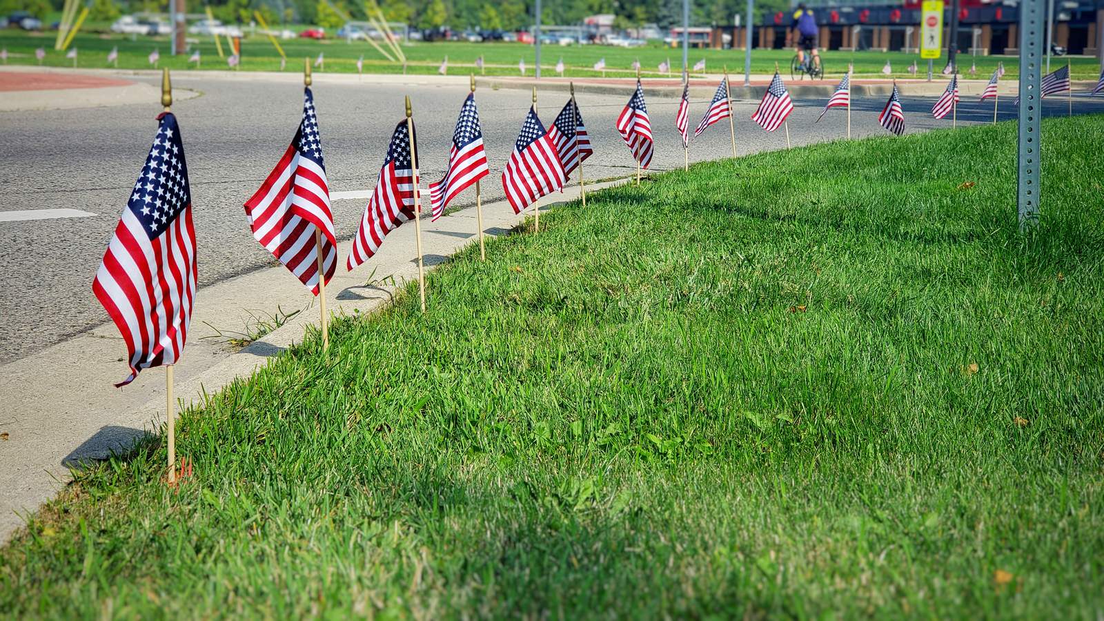 Concordia University students in Ann Arbor plant flags for 9/11 tribute