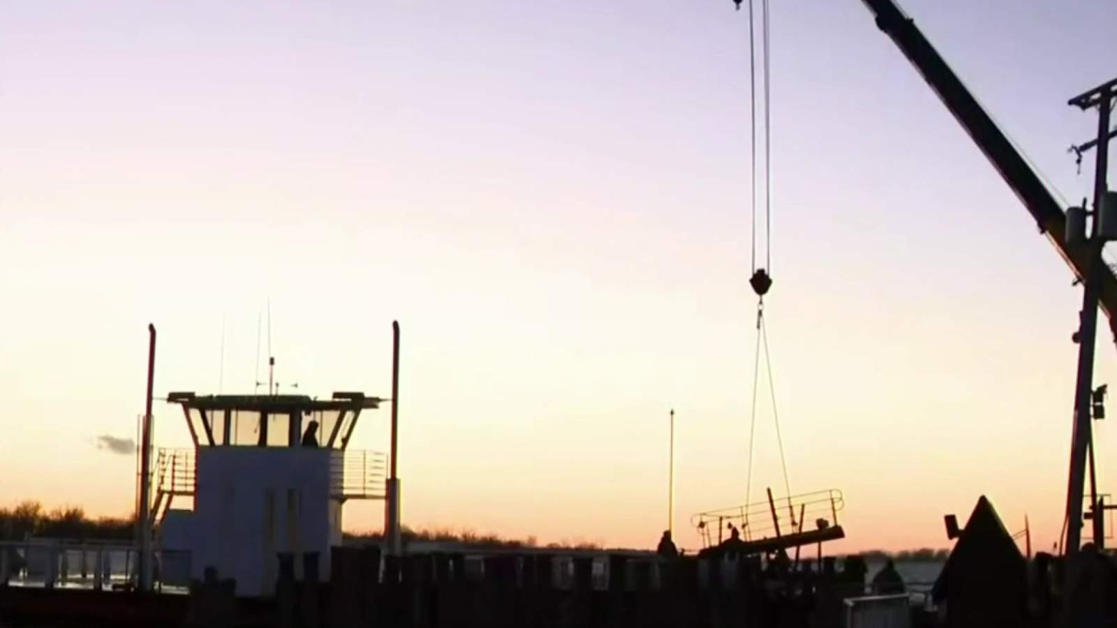 Harsens Island ferry service disrupted after dock collapses, crane takes out power lines