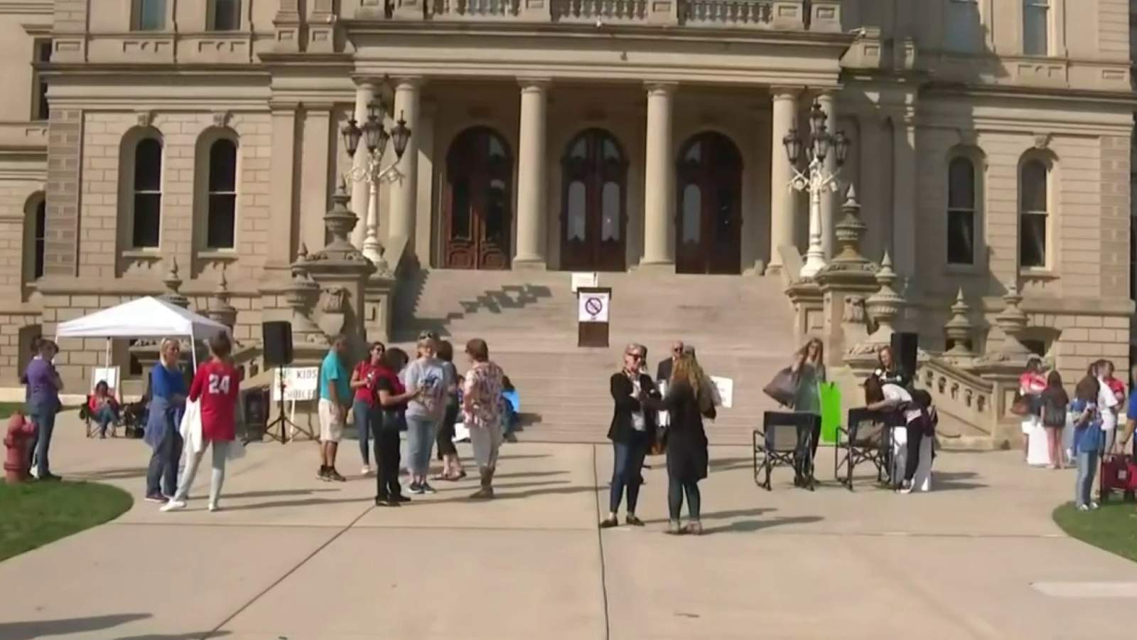 ‘Unmask Our Athletes’ protesters gather in Lansing to rally against mask mandate in school sports