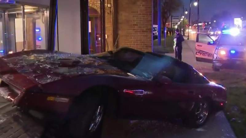 Corvette crashes into bank following collision on Detroit’s west side