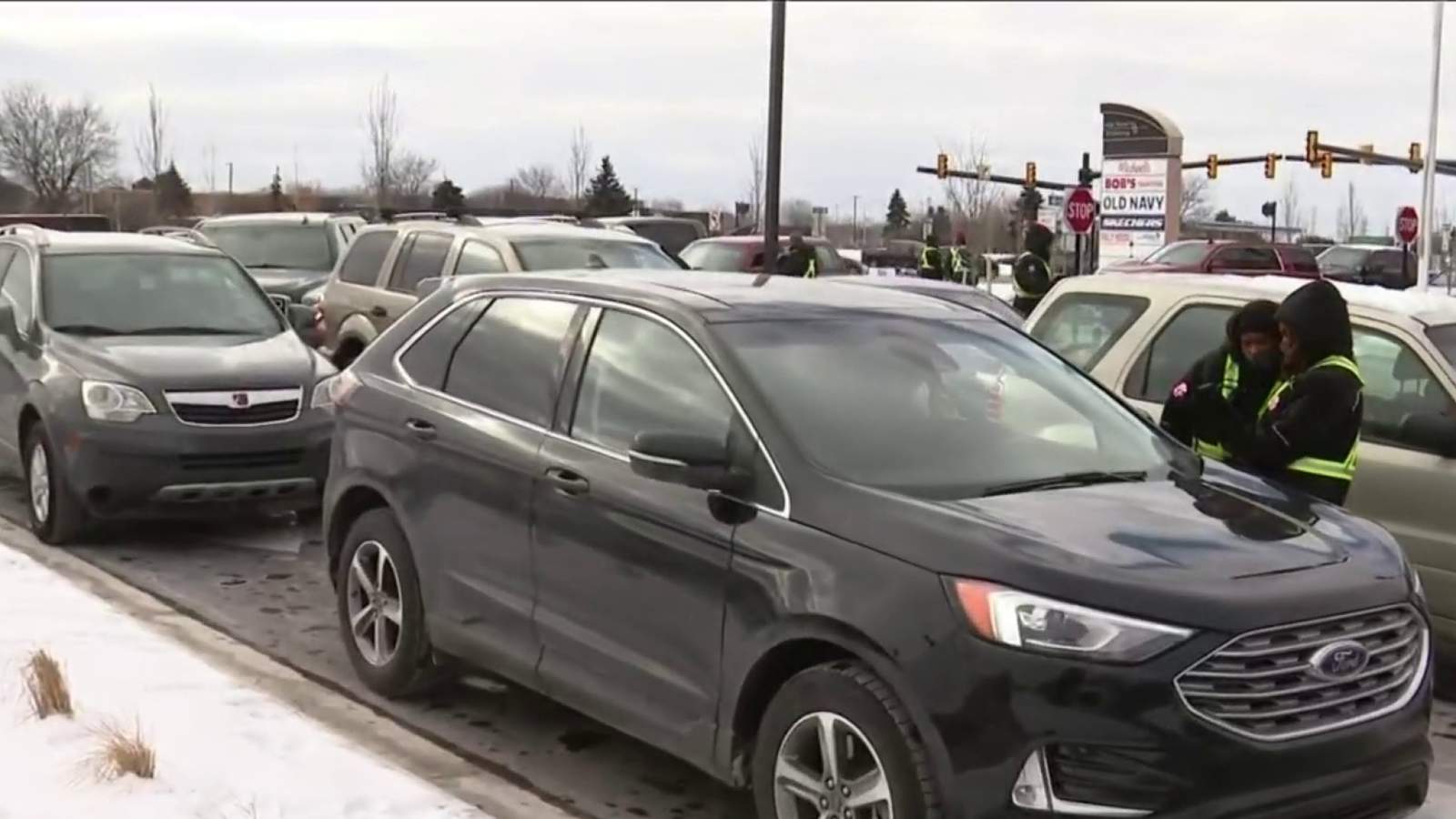 Cars line up for opening of Chick-fil-A in Shelby Township