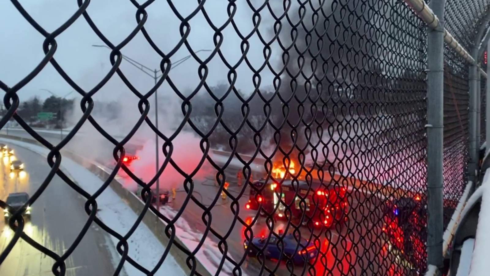 Fiery crash shuts down I-696 Sunday in Warren