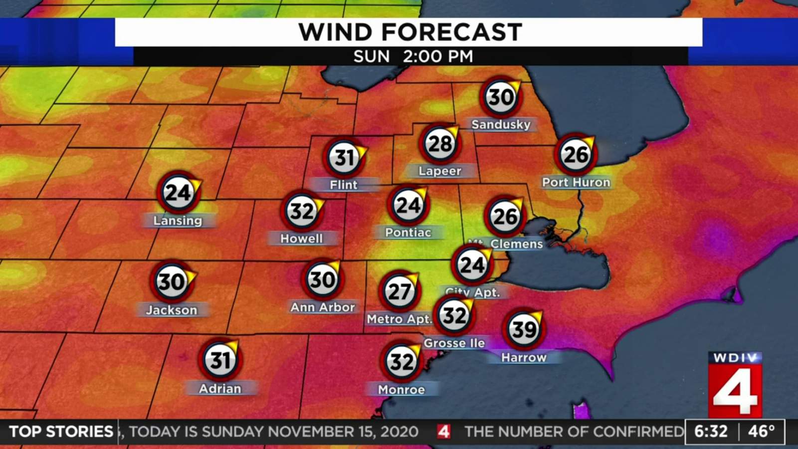Metro Detroit weather: Heavy winds Sunday with falling temperatures