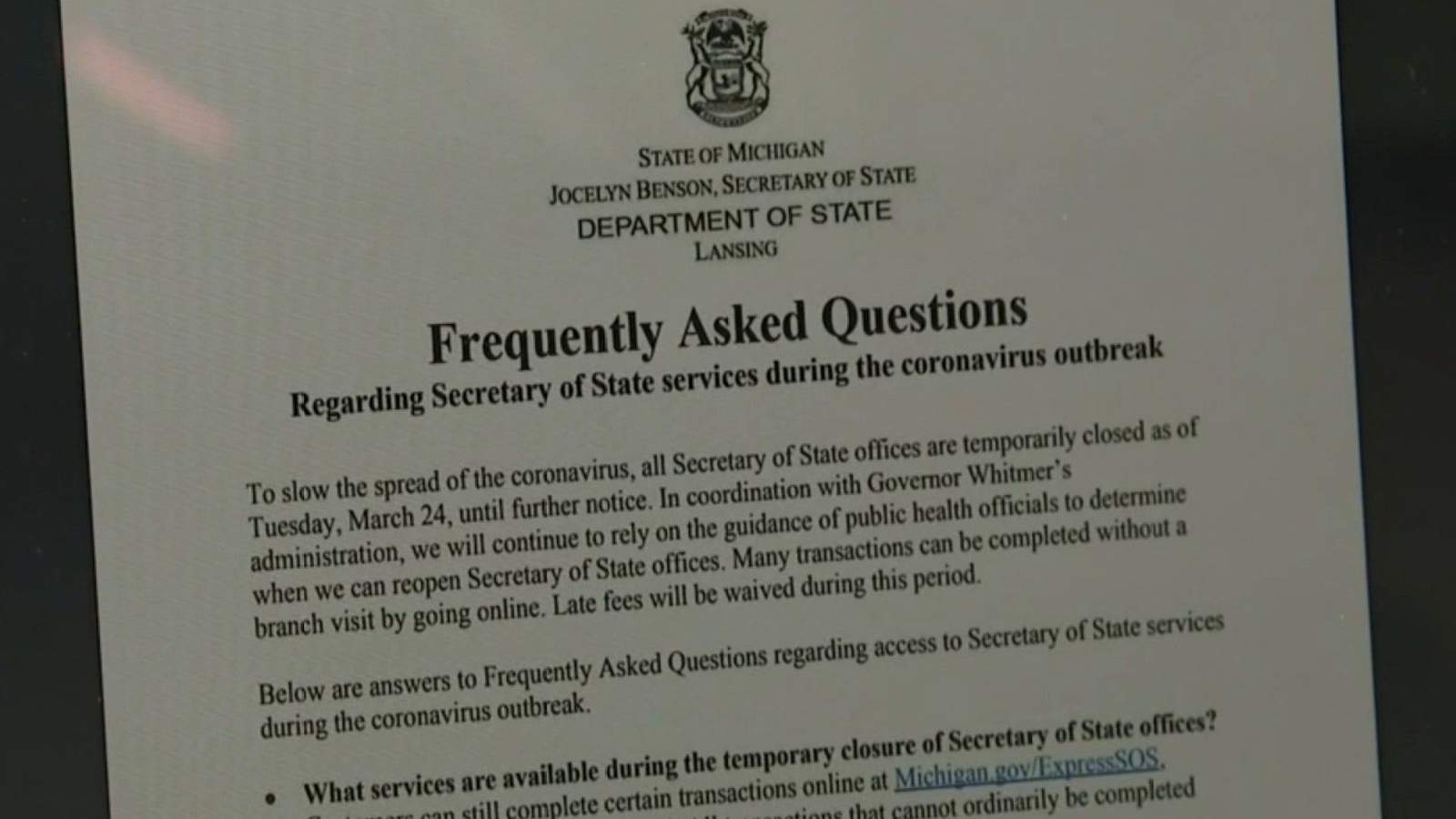 Coronavirus in Michigan: What to do while Secretary of State branch offices are closed