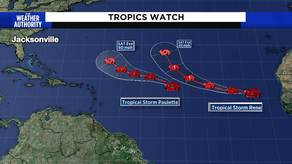 2 tropical storms, Paulette and Rene, form in the Atlantic