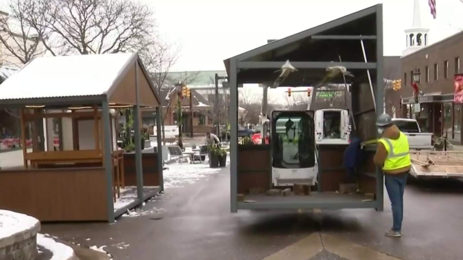 Heated outdoor ‘pods’ installed to keep downtown Northville businesses going