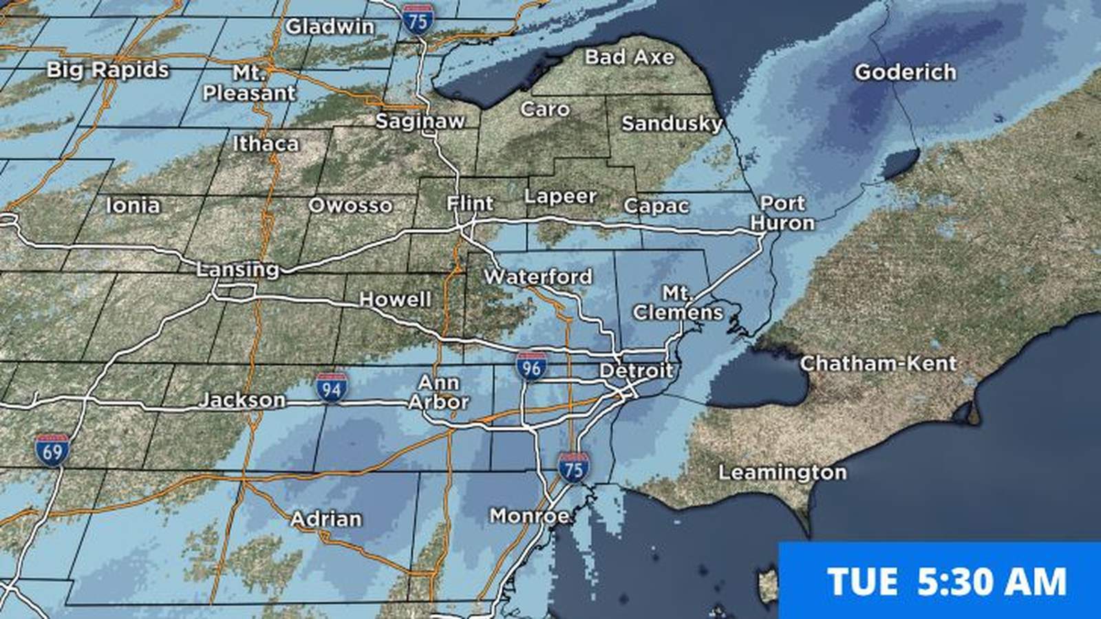 Live weather radar: Winter storm warning in effect for Metro Detroit until noon Tuesday