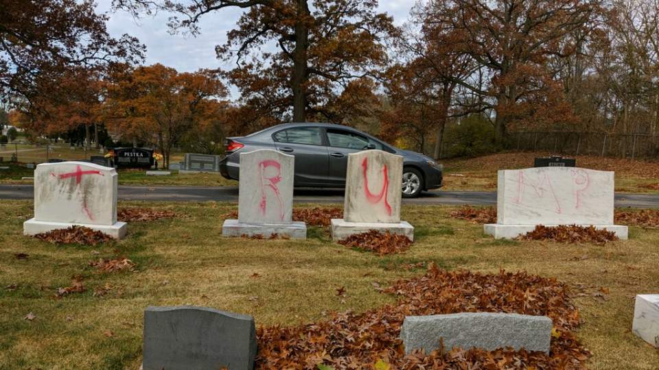 Pro-Trump messages painted on headstones at Jewish cemetery in Michigan