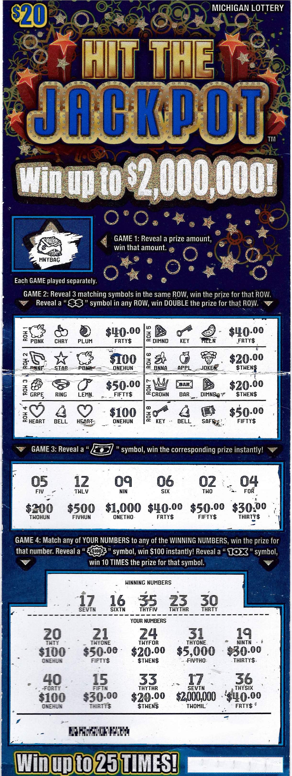 Michigan Lottery: Ypsilanti man wins $2M on ‘Jackpot’ scratch off ticket game