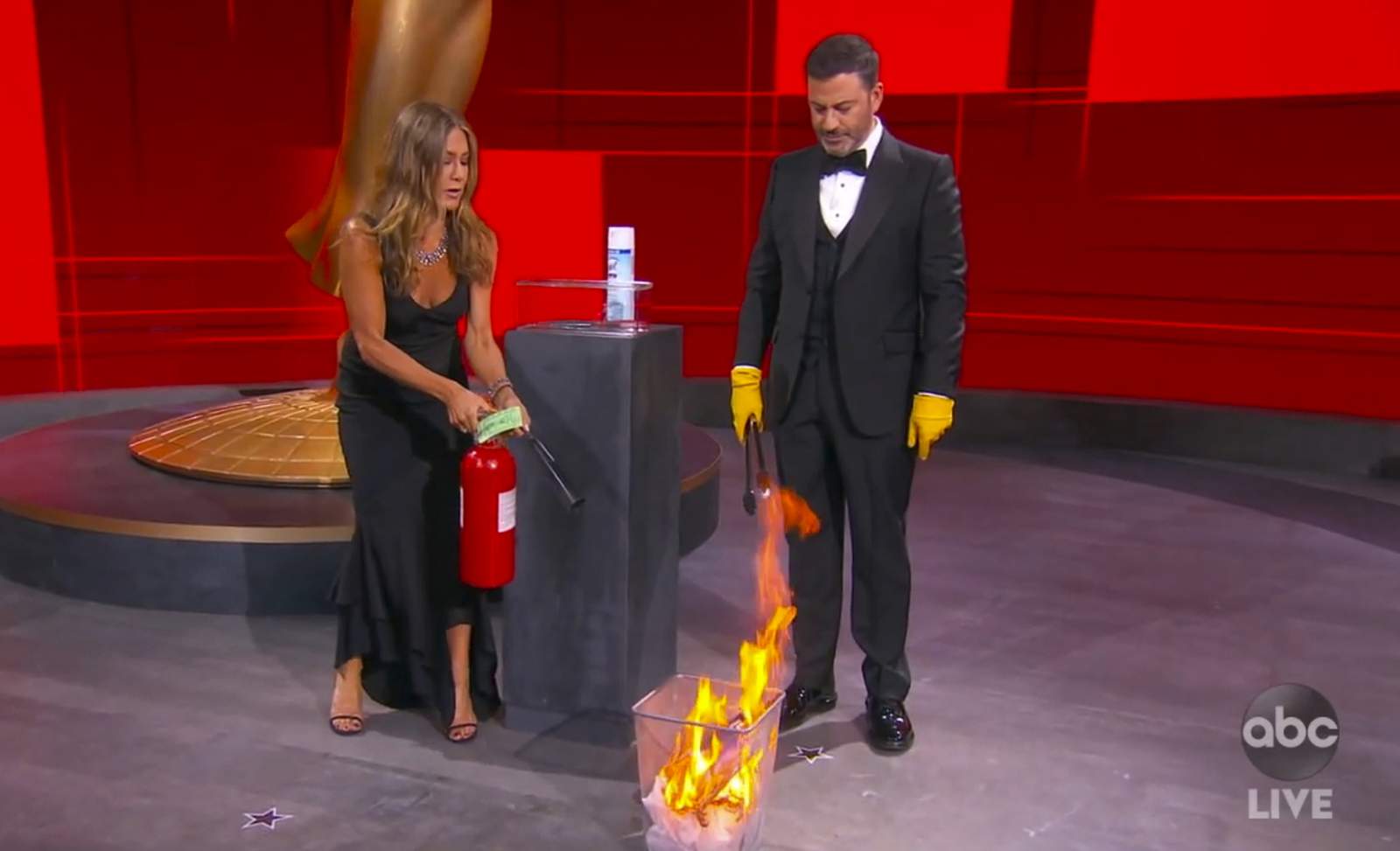 Aniston is award-worthy first responder in Emmy fire skit