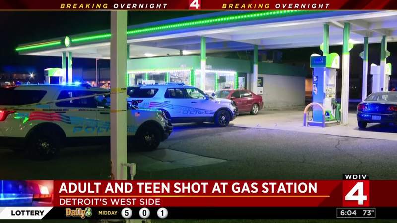 Adult and teen shot at gas station on Detroit's west side